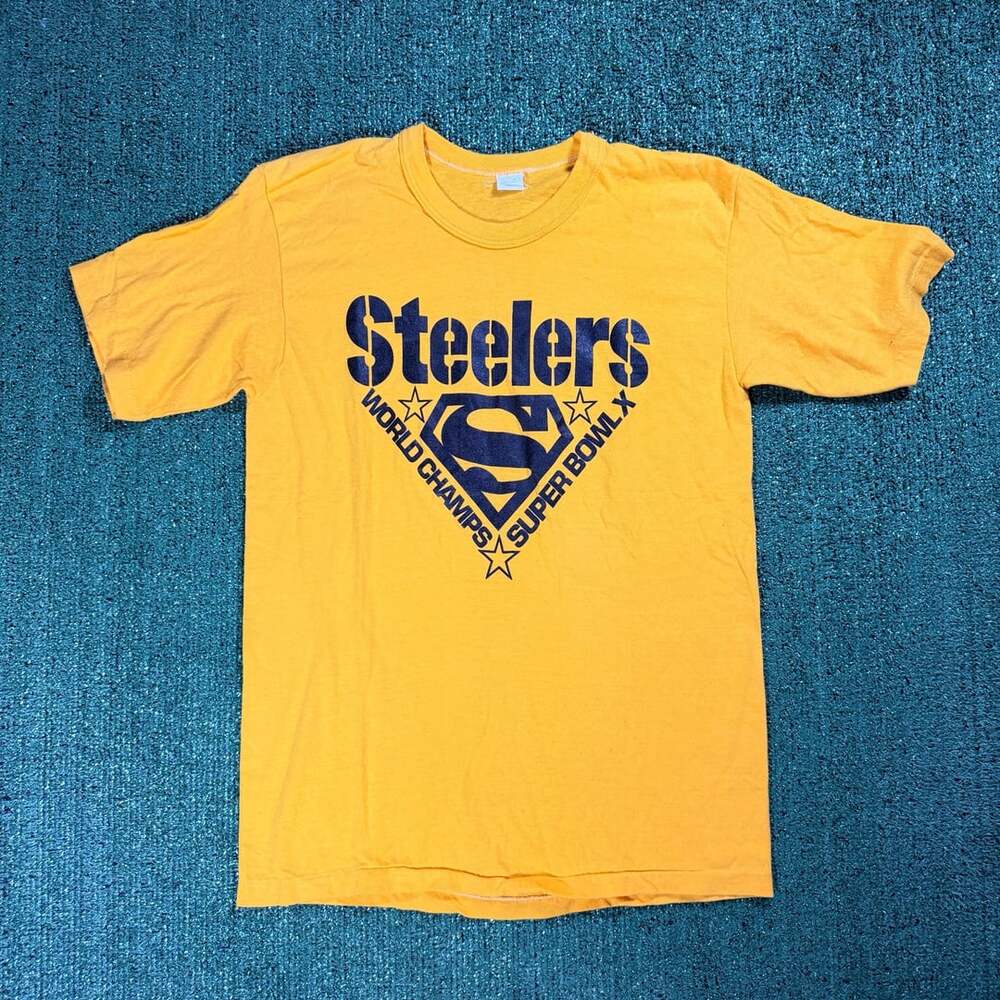 Vintage 70s 1976 Pittsburgh Steelers Super Bowl X T-Shirt Yellow Small